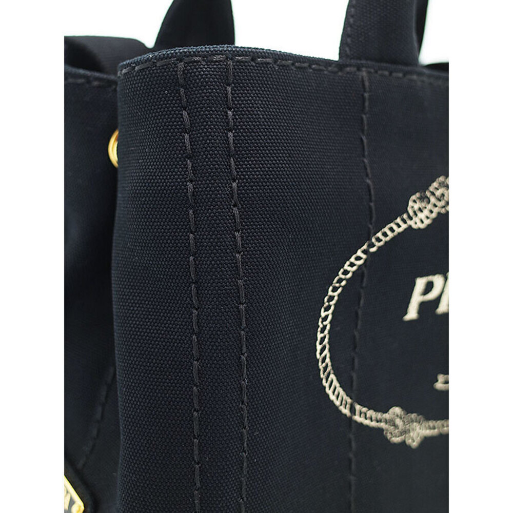 Prada Convertible Handle Bag Black Canapa Top Tote 2way Shoulder - Picture 4 of 9